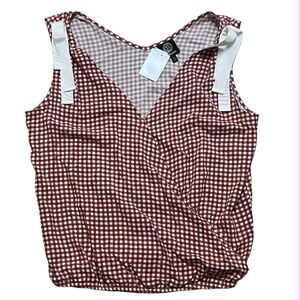 Red checkered top with bows (L) New